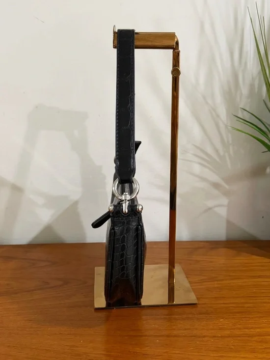 Urban Outfitters Black Vegan Leather Croc Mini Shoulder Bag Small Purse - Picture 3 of 9